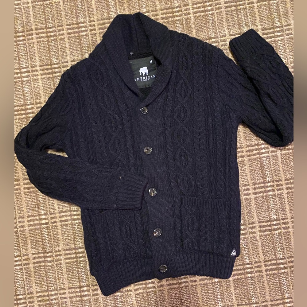 NWOT American Stitch Shawl Collar Button Front Cable Knit Cardigan M